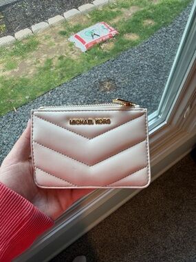 Michael Kors Blush Quilted Chevron Zip Card Case Wallet